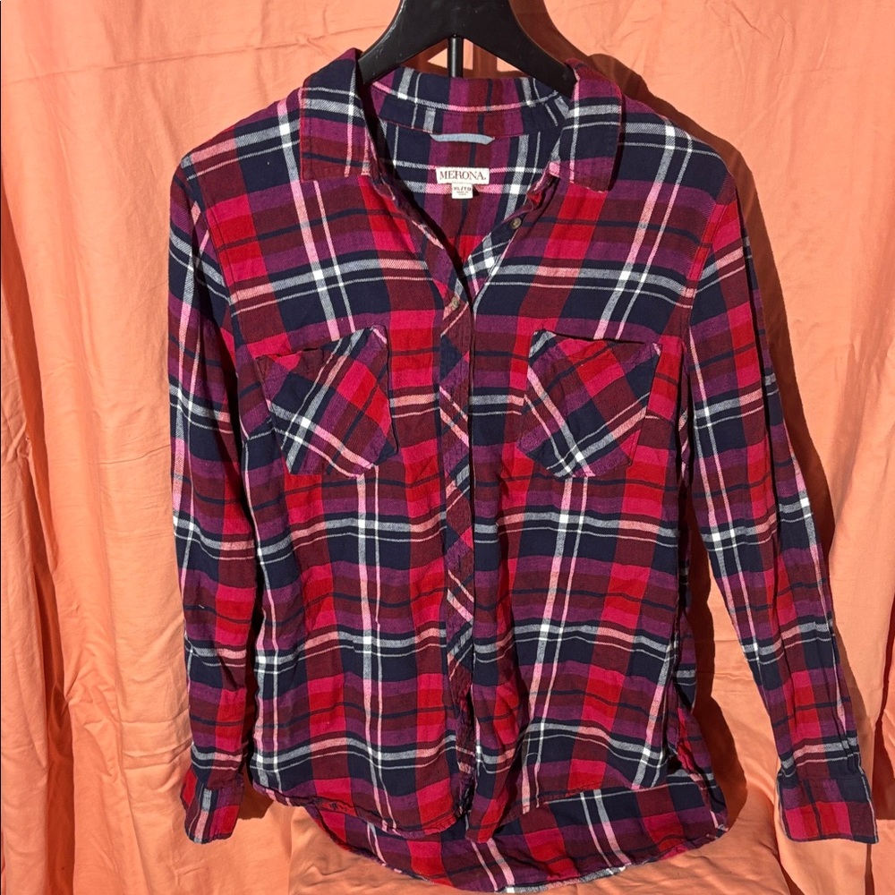 Merona Red and Navy Plaid Shirt